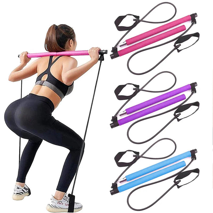 Multifunctional Pilates Bar with Resistance Bands for Home Fitness